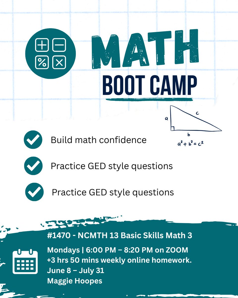 MCCAdultEd's tweet photo. ☀️ NEW THIS SUMMER: GED Boot Camps at MiraCosta Continuing Education!

📘 Math Boot Camp
✍️ English Boot Camp

Focused support to help you build confidence, strengthen skills, and get ready for the GED test. 💻📚

📅 June 8–July 31
🔗 https://t.co/hu095qsZEv https://t.co/ofDN9UmKNQ