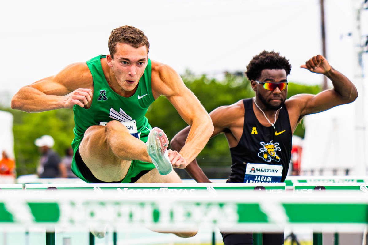 MeanGreenTFXC's tweet photo. Two hurdlers are moving on to the next round in Fayetteville at the NCAA West Preliminary 🔥

Hendrick Hundl finished 23rd in the 110s first round and will compete in the quarterfinals Friday at 6:15 p.m., and Tyler Moore finished 20th in the 400 and will go at 7:25 Friday!

#GMG https://t.co/PtqoCfWFvd