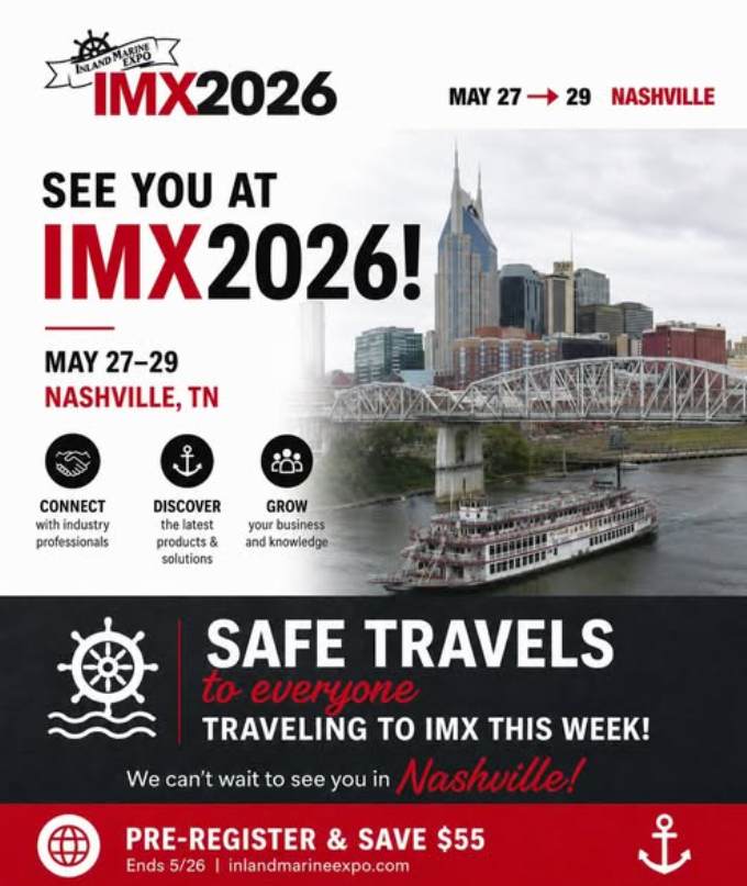 WaterwaysCouncl's tweet photo. We made it y'all! If you're at #IMX2026 come visit and stay for our panel tomorrow at Music City Center at 11:15! #BringItInland #Maritime #Nashville #RiversMoveUS https://t.co/pL260v5vY6