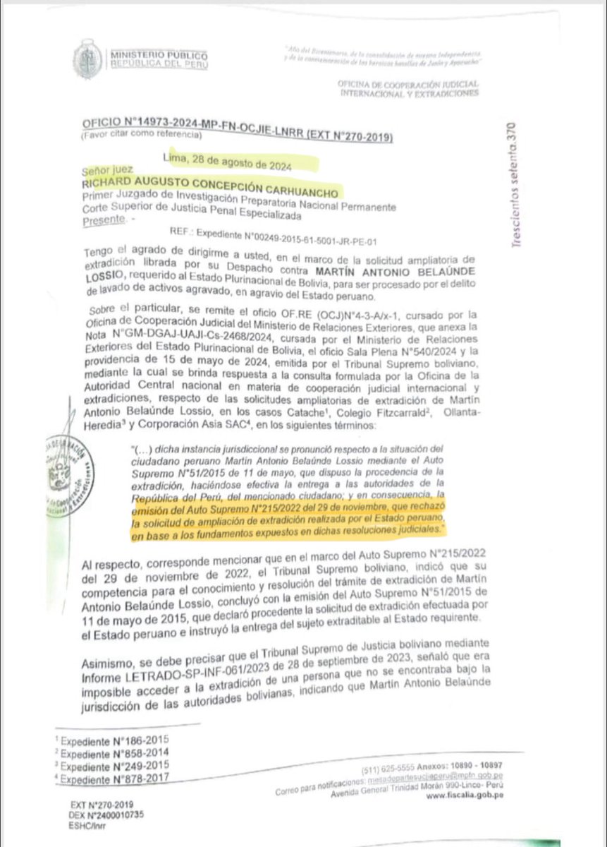 Ollanta_HumalaT's tweet photo. He interpuesto denuncia penal contra el Juez Richard Concepción Carhuancho, por los delitos de abuso autoridad y prevaricato. Al descubrirse que aprobó la colaboración eficaz de Martín Belaunde, en nuestro caso; pese a haber sido notificado, en dos oportunidades, sobre la decisión de la Corte Suprema de Bolivia de denegar la ampliación de extradición de este falso colaborador. Poco a poco, la verdad se abre paso. @Poder_Judicial_ 

[Texto enviado por el Expresidente de la República del Perú, señor Ollanta Humala Tasso]