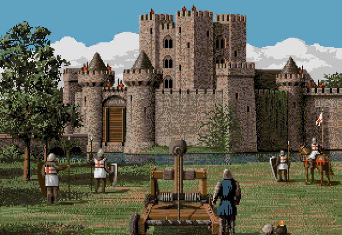 exQUIZitely's tweet photo. Defender of the Crown turns 40 this year.

Jim Sachs did all the graphics. They aged like a fine wine. Look at them...  the incredible artwork and attention to detail. Every single pixel is hand-drawn, no tools, nothing but pure skill. I still marvel at this. https://t.co/Yg6kZwuict