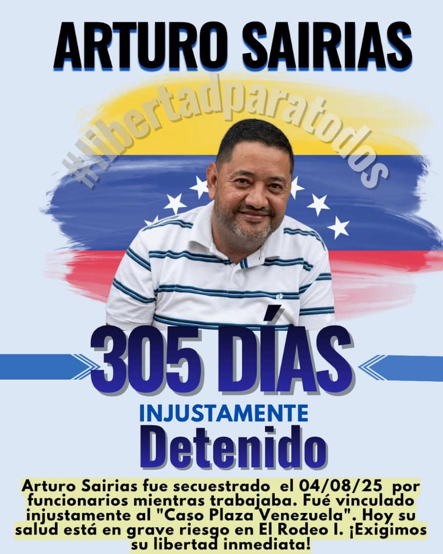 marisaigo's tweet photo. Arturo, trabajador del sector transporte, estuvo más de 5 meses en desaparición forzosa. Vinculado al "Caso Plaza Venezuela". Su salud está en peligro en el Rodeo 1. El debido proceso ha sido pisoteado. #LibertadParaArturoSairias https://t.co/oJpi9XAChe
