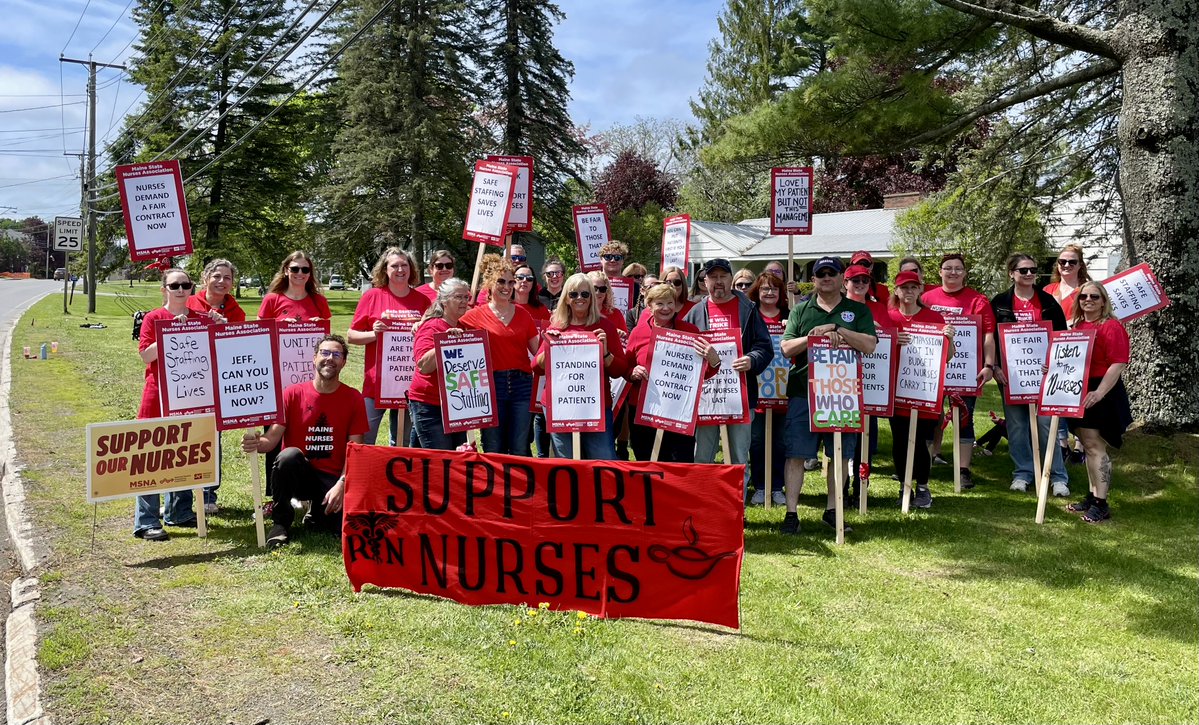 NationalNurses's tweet photo. Management at Houlton Regional Hospital is trying to get rid of the safe staffing language that has protected nurses and patients for decades. 

We're on strike to say: Absolutely not! @TroyJackson207 joined RNs this morning to fight for our patients &amp; to protect safe staffing.✊ https://t.co/doDdMAo2zM