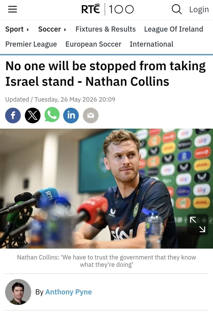 BurtchaellJohn's tweet photo. We need a Robbie Keane in reverse &amp; organised collective action. Irish players should all strike &amp; refuse to play the team representing the genocidal Israeli state. If UEFA sanctions Ireland then legal action should be taken against UEFA for flagrant breach of their own statutes. https://t.co/uq88MSZ6r3
