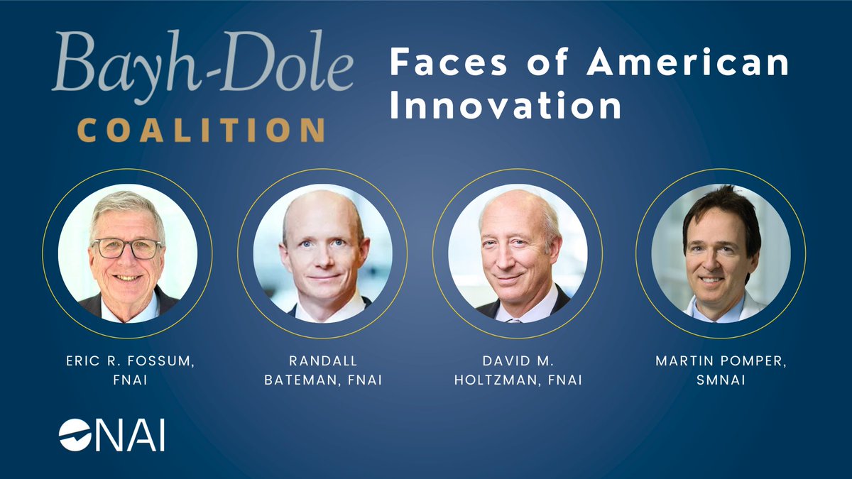 AcadofInventors's tweet photo. Congratulations to four members of the National Academy of Inventors honored with the 2026 American Innovator Award from The Bayh-Dole Coalition

The award recognizes innovators whose federally funded work and technologies have transformed society and generated significant economic opportunity. 

Honorees from the NAI community include:

— Eric R Fossum, FNAI, of Dartmouth College, recognized for co-inventing the “camera-on-a-chip,” a foundational imaging technology now used across smartphones, medical devices, automobiles, and space exploration.

— Randall Bateman, FNAI, and David Holtzman, FNAI, of Washington University in St. Louis, recognized for pioneering PrecivityAD® and PrecivityAD2™, the first blood-based diagnostic tests for Alzheimer’s disease.

— Martin Pomper, M.D., Ph.D., SMNAI, of The University of Texas Southwestern Medical Center, recognized for co-developing Pylarify®, an FDA-approved imaging agent that significantly improved prostate cancer detection.

“From life-saving diagnostics to technologies that power entire industries, these innovators demonstrate the extraordinary return on investment from federally funded research,” said Brian P. O'Shaughnessy, Board Chair of the Bayh-Dole Coalition. “Their work underscores why it is critical to maintain policies that promote technology transfer, protect intellectual property, and support public-private partnerships.”

Read the full Faces of American Innovation report: 
https://t.co/BDUcghuQdu

#NAI #Innovation #Invention #Impact #TechnologyTransfer #BayhDole