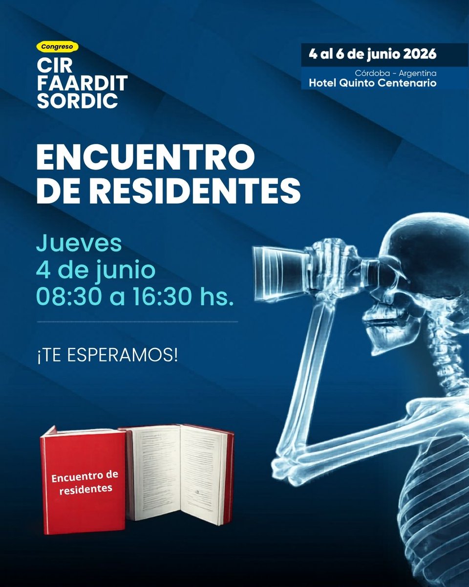 FAARDIT's tweet photo. 🔍En el marco del Congreso CIR FAARDIT SORDIC 2026, se realizará el Encuentro de Residentes N°54 ¡una oportunidad única para compartir conocimientos, intercambiar experiencias y crecer junto a colegas de todo el país!

Mas Información en https://t.co/AL236gySXX https://t.co/B8plhOb1PO