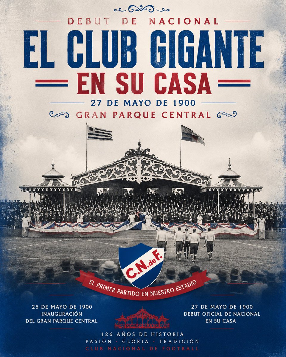PuebloTricolor's tweet photo. El 27 de mayo de 1900, fue el primer partido de la historia de Nacional jugando en el Gran Parque Central ante el Deutscher Fussball Klub. Este encuentro terminó 1 a 1 y el primer gol fue marcado por el jugador Ernesto Caprario, quien también fue fundador del DECANO. 🔵⚪️🔴 https://t.co/2PPgftOXtN