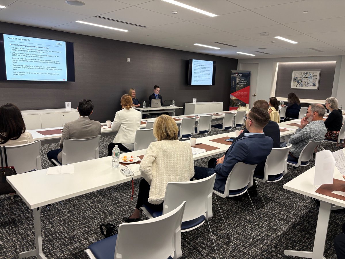 saiberllc's tweet photo. We were pleased to host today’s program, The Changing Workplace: Compliance, Policy, and AI in 2026, in partnership with the @MorrisChamberNJ.

Thanks to everyone who joined us at Saiber for a timely discussion on EEOC guidance, handbook updates, and AI-related workplace risk. https://t.co/aZ5sdaG5vv