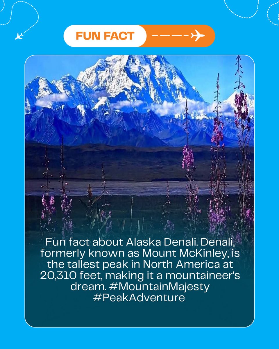 SideGigRewards's tweet photo. Fun fact about Alaska Denali. Denali, formerly known as Mount McKinley, is the tallest peak in North America at 20,310 feet, making it a mountaineer's dream. #MountainMajesty #PeakAdventure #wndrfar Image Credit:@kvothe___ on instagram https://t.co/eLCRyfIk9c