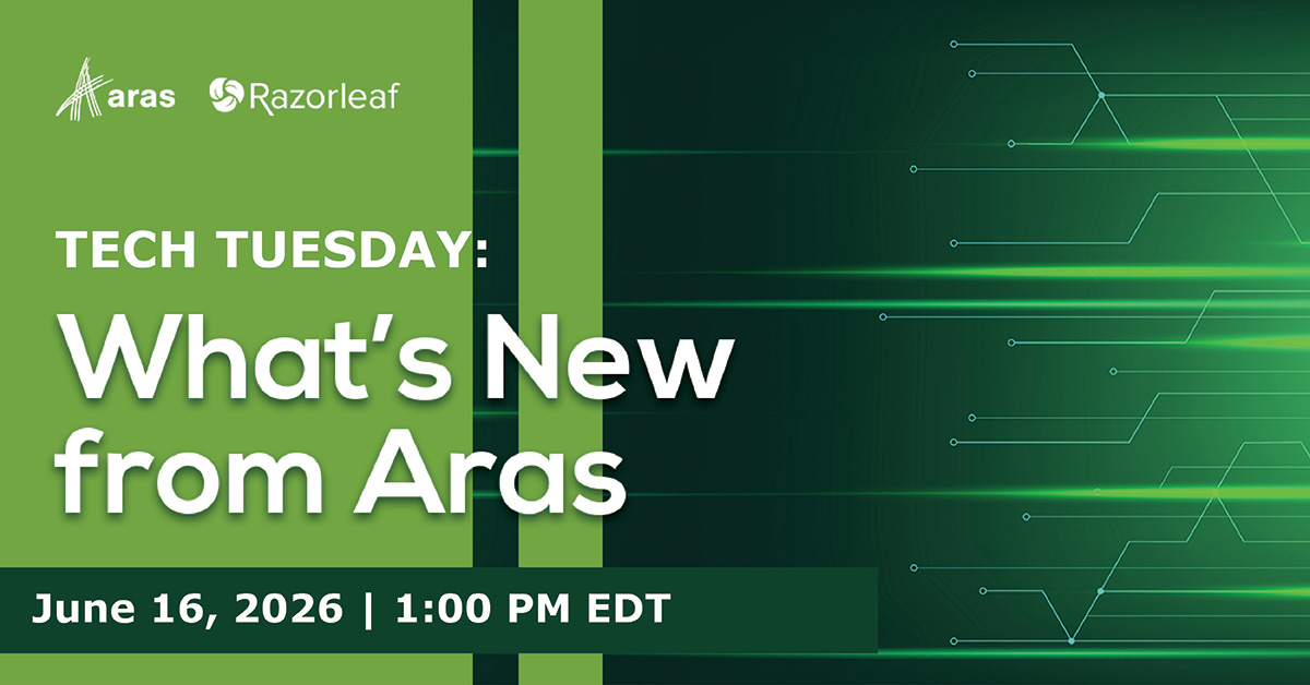 razorleaf's tweet photo. Start 2026 strong with the latest from Aras Innovator.

 Tech Tuesday Webinar | What’s New from Aras | June 16, 2026

Join us for our exclusive webinar series for the Aras community. Get inside knowledge on Aras’ direction – giving you an edge in your PLM journey. Our goal is to help communicate and educate our Aras users to accelerate your time to value. Rodney Coffey, Aras Practice Manager, and Milan Obradovic, Aras Pre-sales Architect, will present every month to share exciting updates, features, and applications on Aras Innovator. Also, we will have an open forum to allow the Aras Community to connect and collaborate on your concerns and ideas.

If Aras is part of your PLM strategy, this is your opportunity to gain insight into product direction and stay ahead.

Register today and sharpen your PLM edge. https://t.co/y2lvCme2QD
 
#ArasInnovator #Aras #PLM