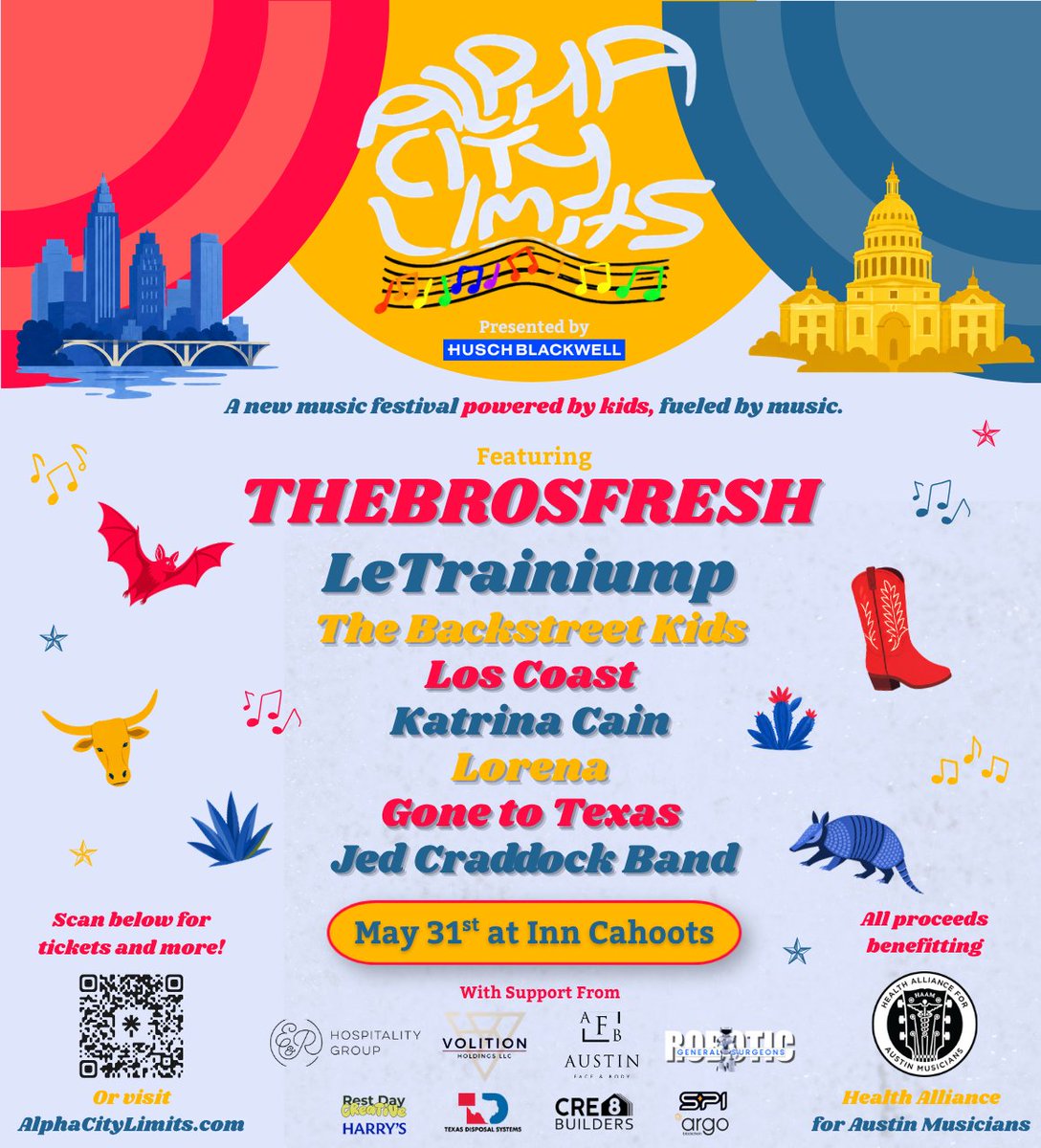 Do512's tweet photo. Don't miss Alpha City Limits, Austin's newest music festival planned by the 4th and 5th graders of Alpha School! Enjoy a great lineup of bands, food trucks, and a full bar.

Tickets are only $25. PLUS: 100% of proceeds go to HAAM!
GRAB TICKETS HERE. https://t.co/bEZ0nuUboy https://t.co/qpVkFPX25C