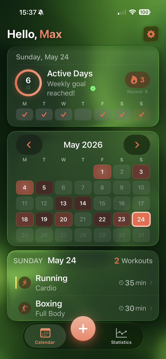 tekneio's tweet photo. Max closed Sunday with two solid sessions.

🏃 Running, 35 min
🥊 Boxing, 30 min

One active day, two workouts, no overthinking. Just logged and done with SimpleFit Tracker.

https://t.co/M8pE89oAOU

#SimpleFit #Fitness #Running #Boxing #Workout https://t.co/R4QEdWYI3i