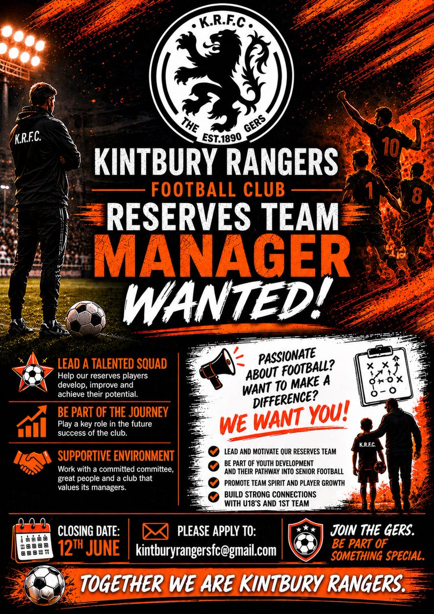KintburyRangers's tweet photo. Passionate about football?
Want to help build the future of an evolving club?
Like to work in a supportive team environment?

If yes to all of the above and you are interested in becoming our new Reserves manager please get in contact via email kintburyrangersfc@gmail.com https://t.co/W5xa5voLlp