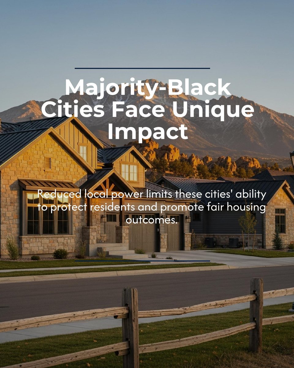 RitzmanTeam's tweet photo. When state governments limit local control over real estate, majority-Black cities lose crucial tools for shaping fair housing opportunities. 

What could local empowerment look like in your community? https://t.co/p1P5m4gVg0
