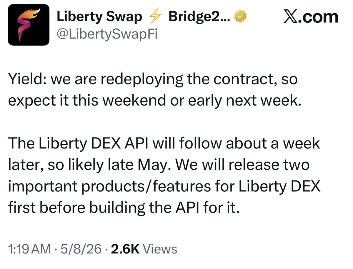 smiriam2's tweet photo. @puurdi @LibertySwapFi This was posted on May 8 ….. we’re still waiting for yield to go live. https://t.co/cbNRXDqFap