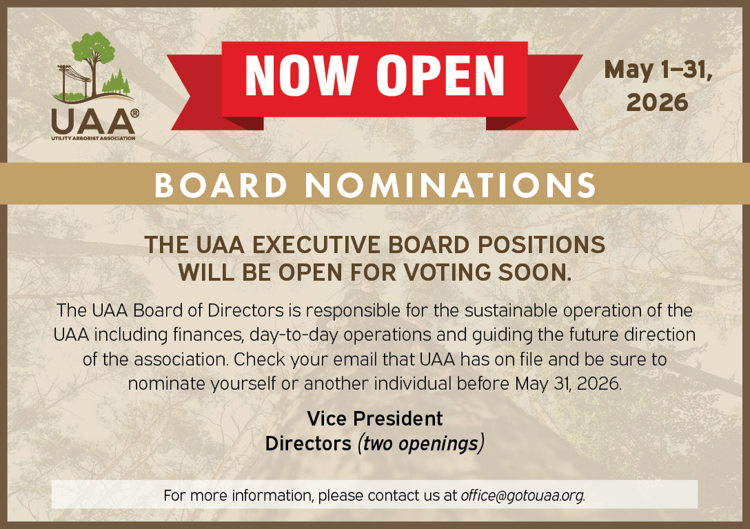 ArboristUtility's tweet photo. UAA Members, send us your Board of Directors' nominations now through Sunday, May 31. Go to the Member Portal and click on "Board Nominations Open Now" in the nav bar, https://t.co/g1LxE1CYat #nominations #boardmembers #votetoday https://t.co/YdsYncgXBT