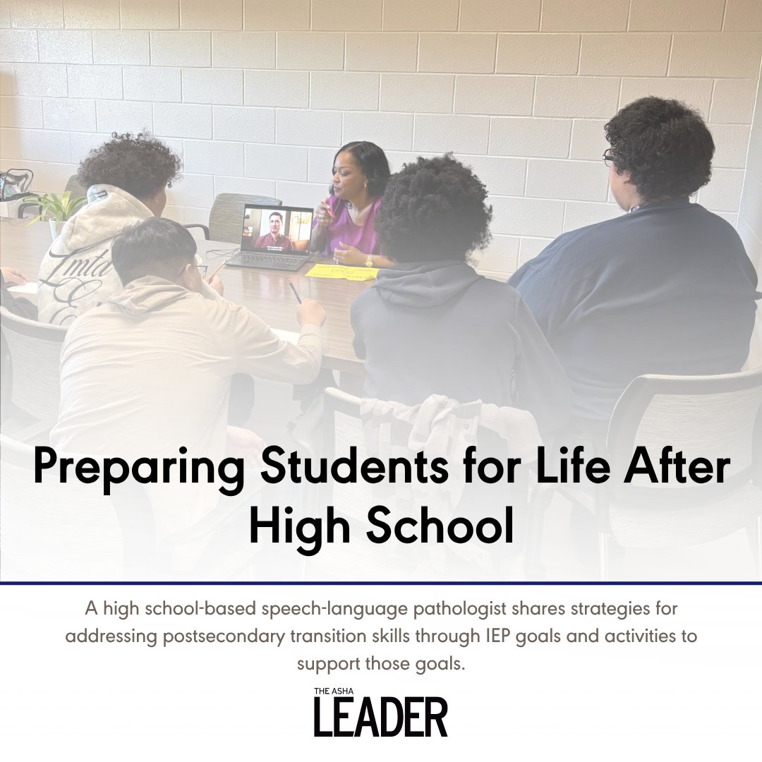 ASHAWeb's tweet photo. Preparing Students for Life After High School: Learn how this high school-based SLP helps students communicate effectively, survive, and thrive in work settings. 

Explore strategies that address postsecondary transition skills through IEP goals and more: https://t.co/8KPk8ika9L https://t.co/4lgpN5mnIM