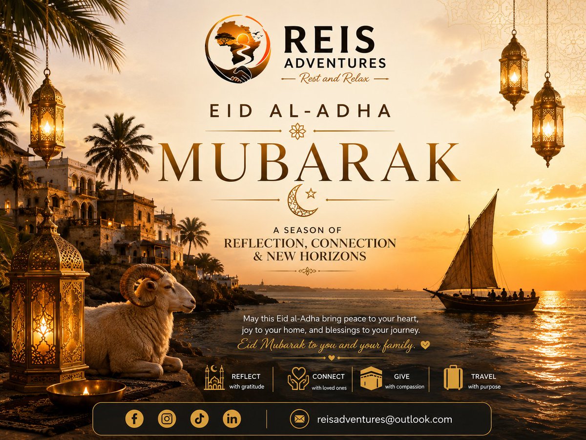 ReisAdventures's tweet photo. As we mark Eid al-Adha, we reflect on the beauty of faith, sacrifice, gratitude, and meaningful connection.

From all of us at Reis Adventures, we wish you and your loved ones peace, joy, abundance, and beautiful new horizons.

Eid Mubarak.

#EidMubarak #EidAlAdha #ReisAdventures https://t.co/wCpC4BPLvq