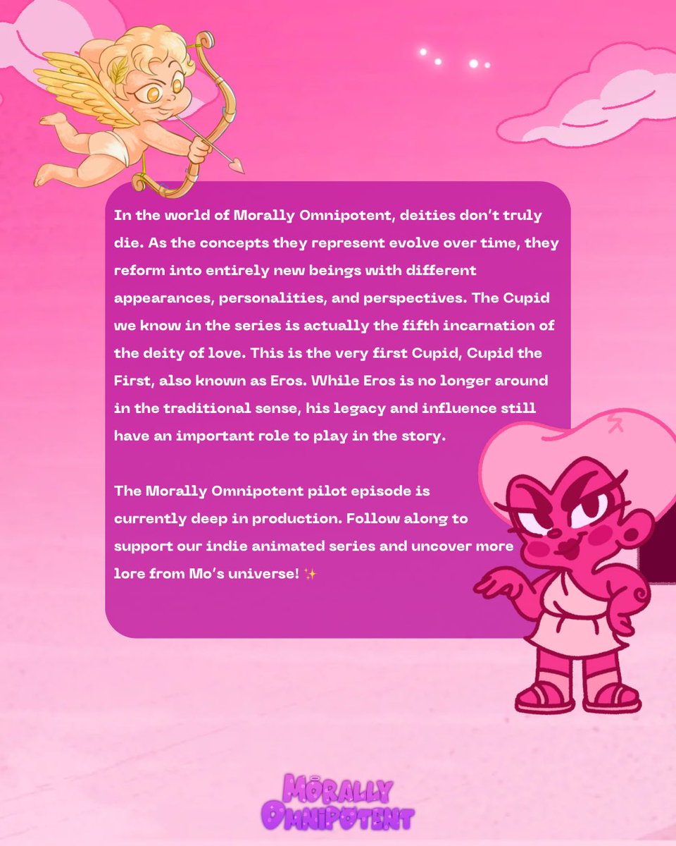 moseries's tweet photo. ✨ MO LORE DROP ✨

Deities in Morally Omnipotent don’t die. As their concepts evolve, they reform into entirely new beings. 💫

The Cupid we know is actually the FIFTH Cupid ever. Meet the original Cupid: Eros. 🏹 https://t.co/YMkXTBYprR