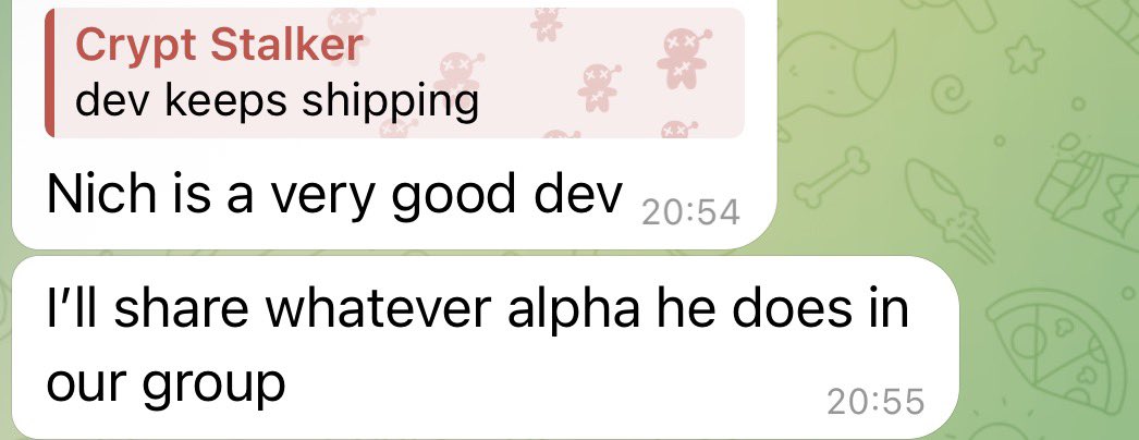 crypt_stalker's tweet photo. How people talk about @nichxbt in private groups on telgram

Big congrats to him and what he is doing.

This is the type of devs i want to fully support 🫡

Keep building $three 

LFG Nich 🤜🤛 https://t.co/qc48iV6f9N