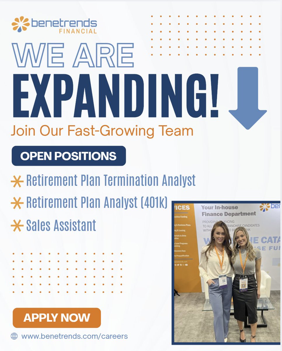 Benetrends's tweet photo. We’re growing, and we want you to grow with us!

Benetrends currently has three open positions, and we’re looking for talented people to join our team.
View our open roles and apply here: https://t.co/aOyjRXXNO5 https://t.co/UmKCaDP7eq