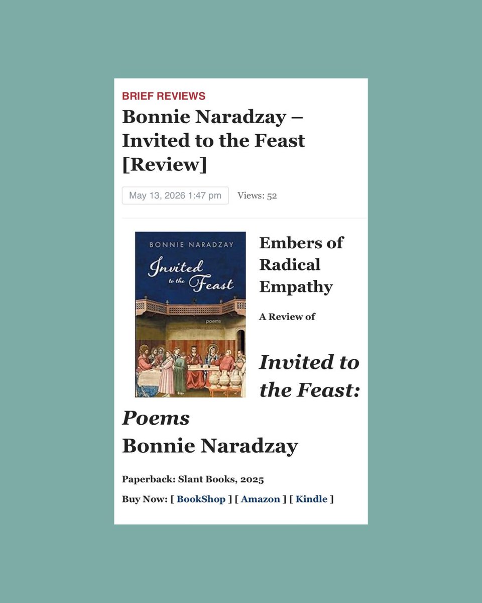 SlantBooks's tweet photo. "Slant Books has given us a treasure in octogenarian Bonnie Naradzay’s literary debut, Invited to the Feast." Read Brad Davis's review for the Englewood Review of Books @ERBks: https://t.co/opjW5Li75J