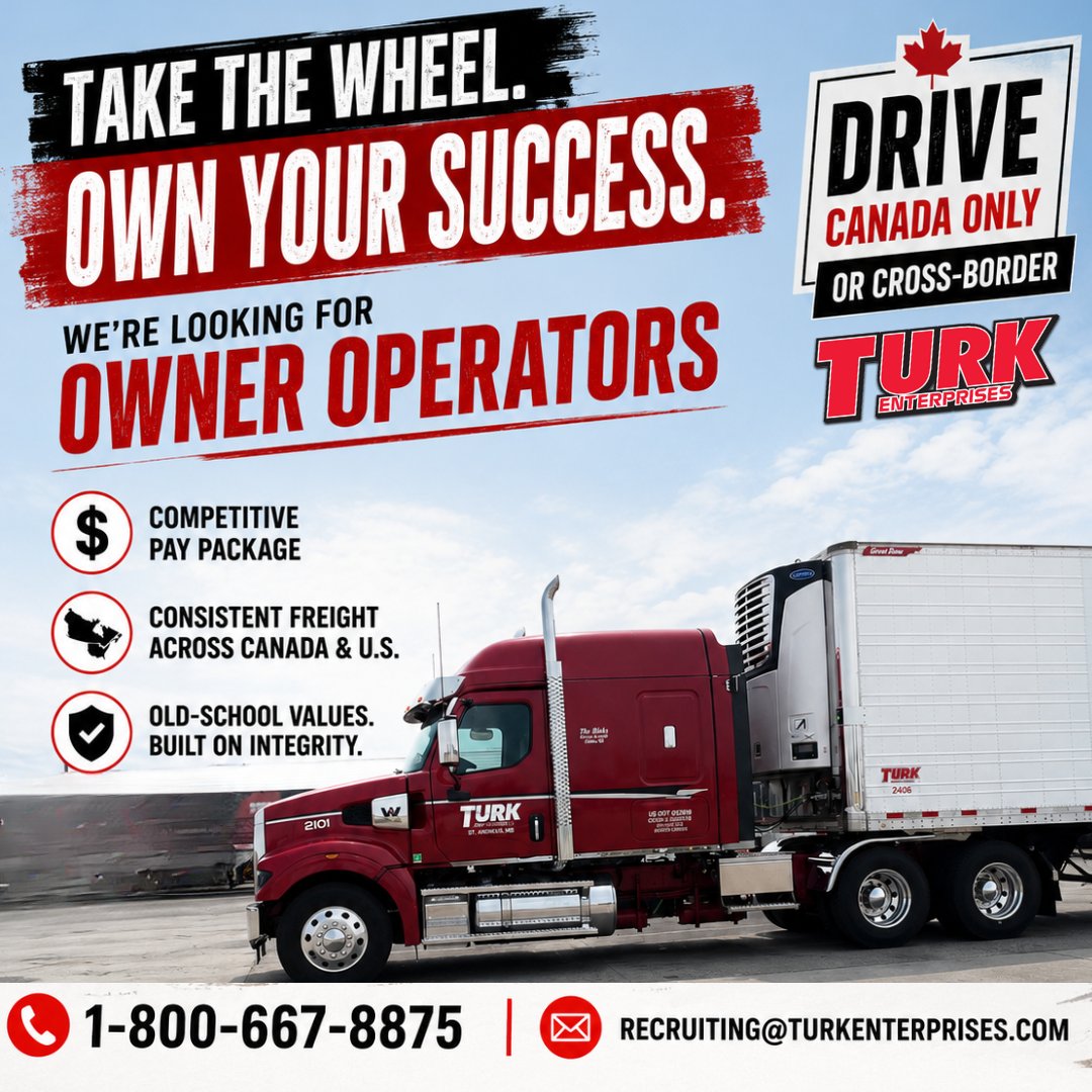 EnterprisesTurk's tweet photo. We’re looking for Owner Operators who take pride in their equipment, their work ethic, and doing the job right every time.
⭐ Applicants must currently live in Canada. LMIA and immigration sponsorship are not available.
👉 Apply online: https://t.co/SrukpBqW7d https://t.co/JxbPZarlxM