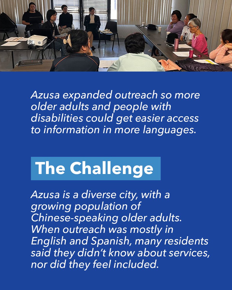 CalAging's tweet photo. Language shouldn’t block community. The City of Azusa broke barriers for Chinese-speaking older adults with translated resources and listening sessions.

See the impact: https://t.co/x5CYEvwiM2

#CaliforniaForAllAges #ConnectedCommunities #CalAging #MasterPlanforAging https://t.co/jKZDX5EUTx