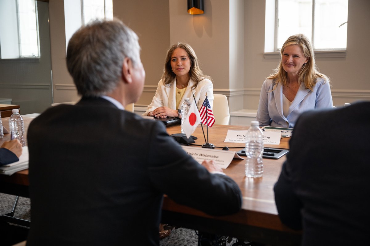 USDAForeignAg's tweet photo. Deputy Under Secretary Michelle Bekkering met with @MAFF_JAPAN Vice Minister Yoichi Watanabe yesterday to strengthen the trade relationship with our 3rd largest export market ($14.7B in 2025!) and get more high-quality U.S. ag products into Japanese homes and stores. 🇺🇸🇯🇵 https://t.co/JZxXYylMJ8