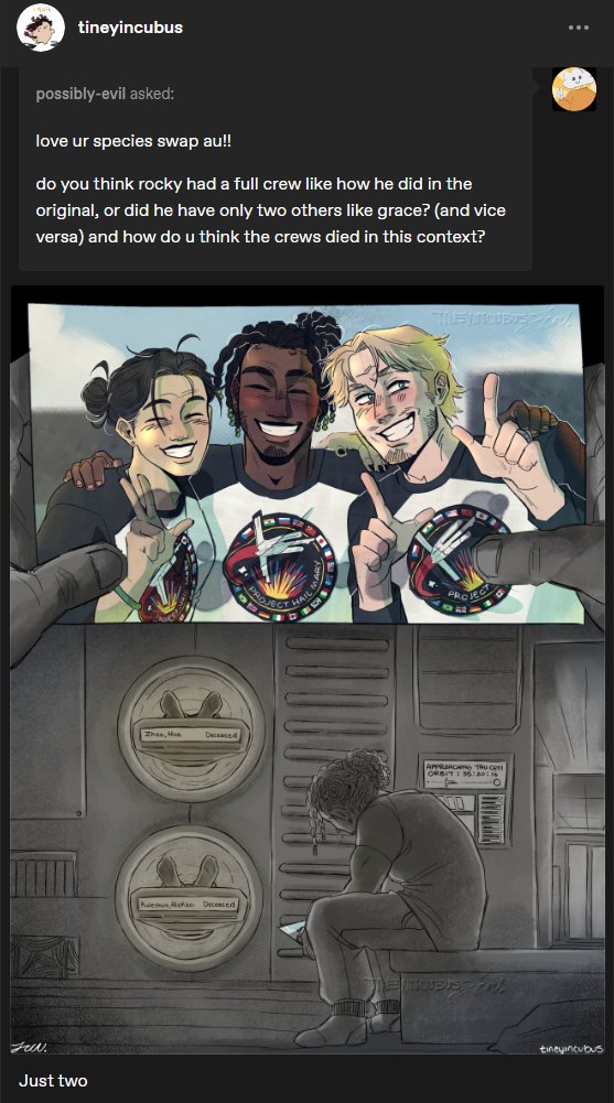 tineyincubus's tweet photo. Collection of drawings in response to asks from Tumblr about my swap au! #projecthailmary https://t.co/3MOl3nqVs6