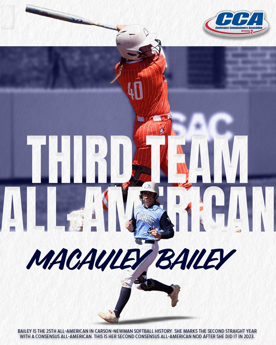 CN_Eagles's tweet photo. 🌟 𝐻𝐸𝑅. 🤩

🥎 For the second time in her career, @MacauleyBailey is a CONSENSUS All-American with a third team honor from @d2cca 

👀 It marks the second straight season with a consesus All-American for @cnsball 

📋 https://t.co/z2w084gtxR

#TalonsUp x @cnsball https://t.co/r59MKcBEj7
