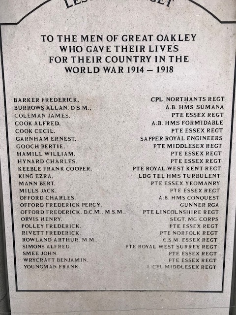 harwich1418's tweet photo. 27 May 1918. 

Pte Offord Frederick. 
1 Bn Lincolnshire Regt. 
Aged 18. 
Great Oakley.  
Remembered on the Soissons and Great Oakley Memorials.  
The Great Oakley Memorial has Frederick listed, incorrectly as having been awarded the DSM and MSM. https://t.co/xkjwOx8M2E