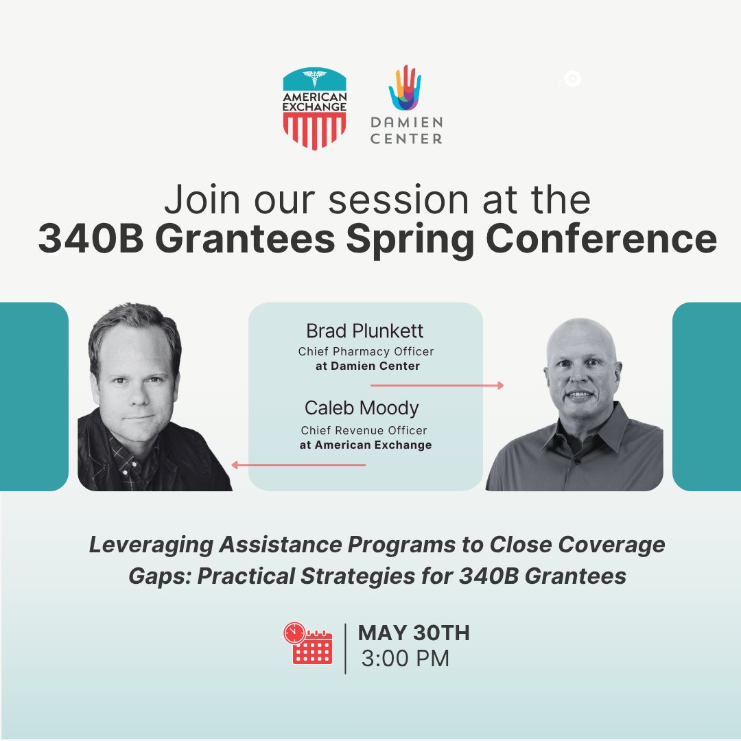 Am_Exchange's tweet photo. Heading to Houston for the 340B Grantees Spring Conference? Join us in conversation with the Damien Center as we discuss how organizations are approaching PIAP strategy in today’s environment, from compliance considerations to preparing for the Medicaid cliff in 2027. https://t.co/dUCs2WpwXz