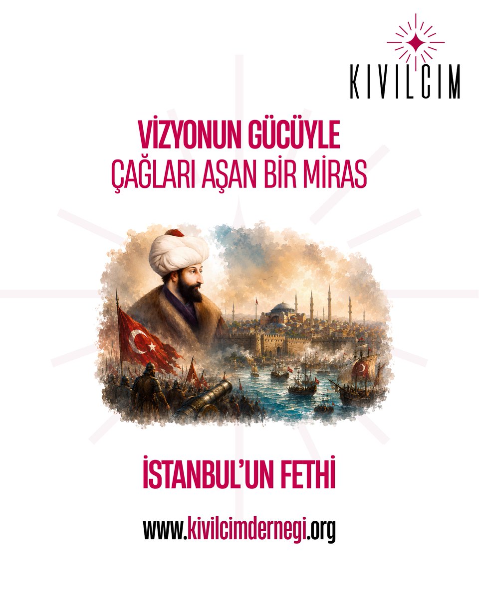 kivilcimorg's tweet photo. Büyük dönüşümler önce bir vizyonla başlar. 29 Mayıs İstanbul'un Fethi kutlu olsun! ✨

Sence bugün gençlerin fethetmesi gereken en büyük alan ne?

💬 Eğitim? Teknoloji? Eşitlik?

#İstanbulunFethi #Gençlik #Vizyon #KıvılcımDerneği #FatihSultanMehmet https://t.co/jSnvXOxOUc