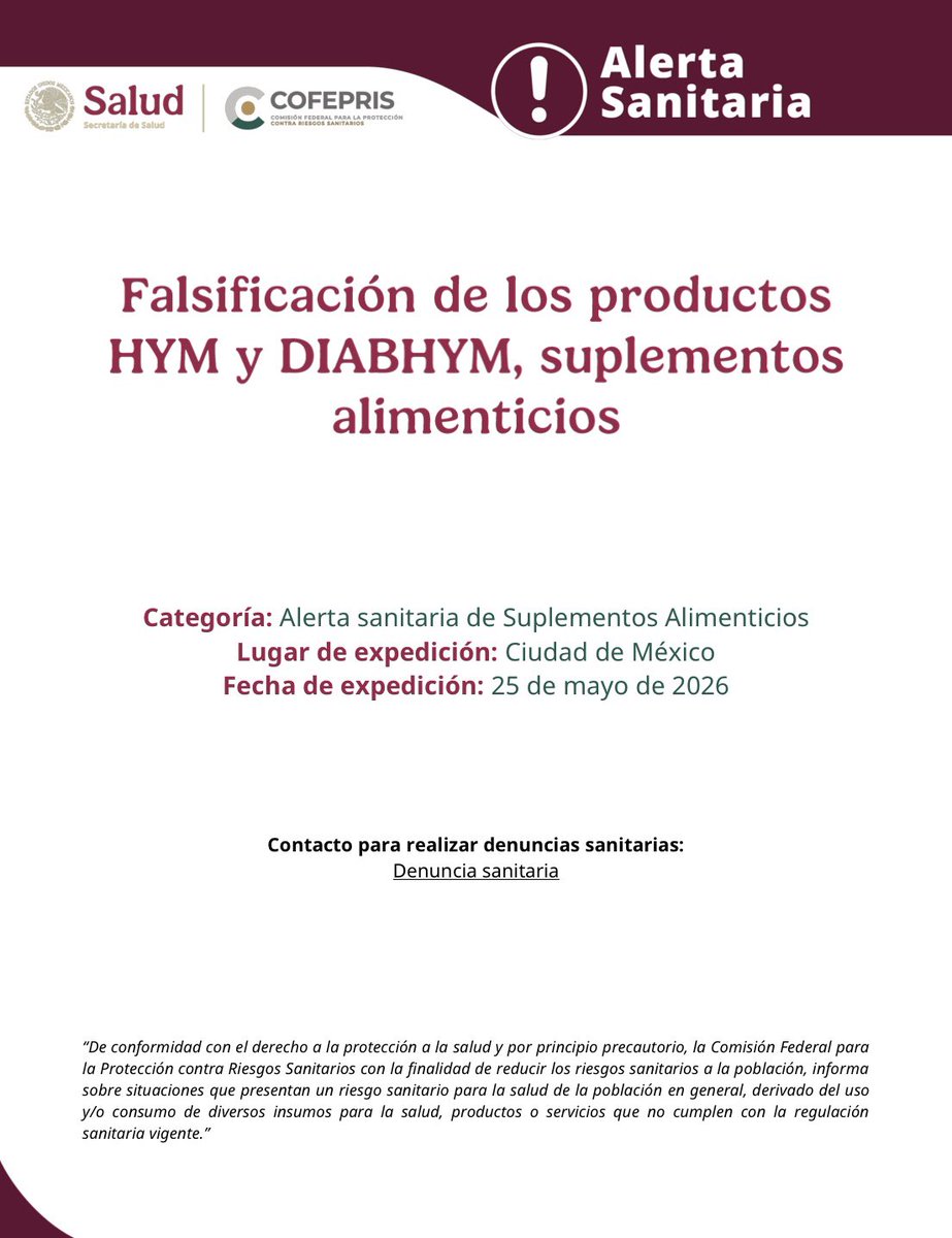 SSZ_Zac's tweet photo. 🚨 Alerta sanitaria: Falsificación de los productos HYM y DIABHYM, suplementos alimenticios.

#SaludZac #AñoDelProgreso https://t.co/BXM1sgaPOU