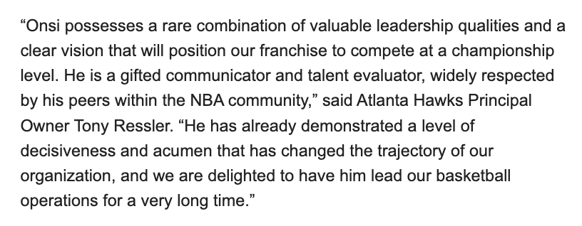 KLChouinard's tweet photo. Hawks made the Onsi Saleh news official.

Tony Ressler: “Onsi possesses a rare combination of valuable leadership qualities and a clear vision that will position our franchise to compete at a championship level." https://t.co/rgeDsxE6bH