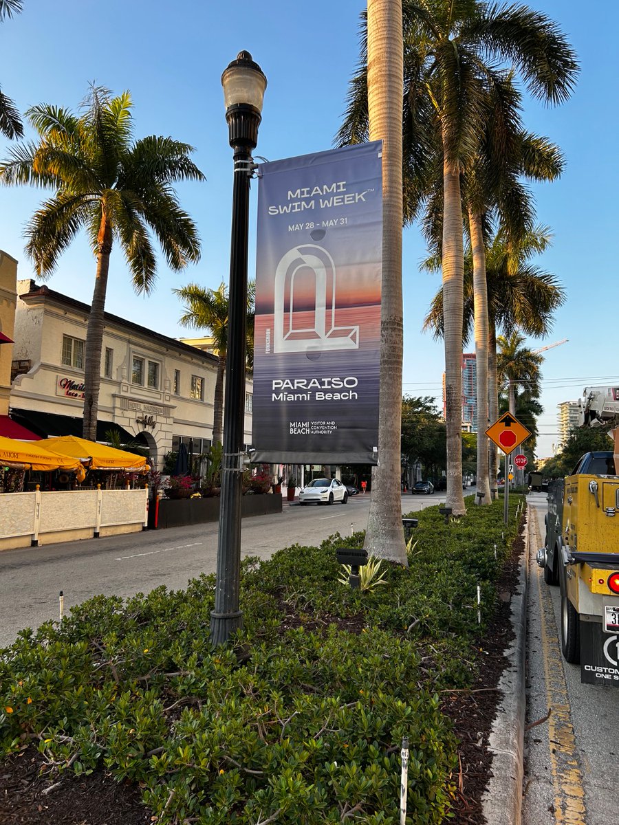 A3Visual's tweet photo. The streets of Miami are dressed and ready. 🌴

Our team had the pleasure of branding the city with pole banners citywide ahead of Miami Swim Week 2026. From the sidewalks to the shoreline, the city is the first impression and we're proud our work is part of setting that stage. https://t.co/Hjpxfh3mAu