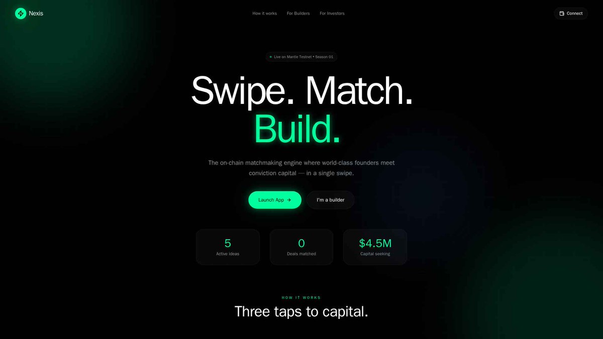 0xprashantt's tweet photo. Building Nexis: A swiping app for founders &amp; investors to match and close deals. Frontend UI is locked in. Now heads down building the backend and smart contracts! 🛠️

#BuildInPublic #OpenAIHackathon #Build https://t.co/zLgoTUj2fz