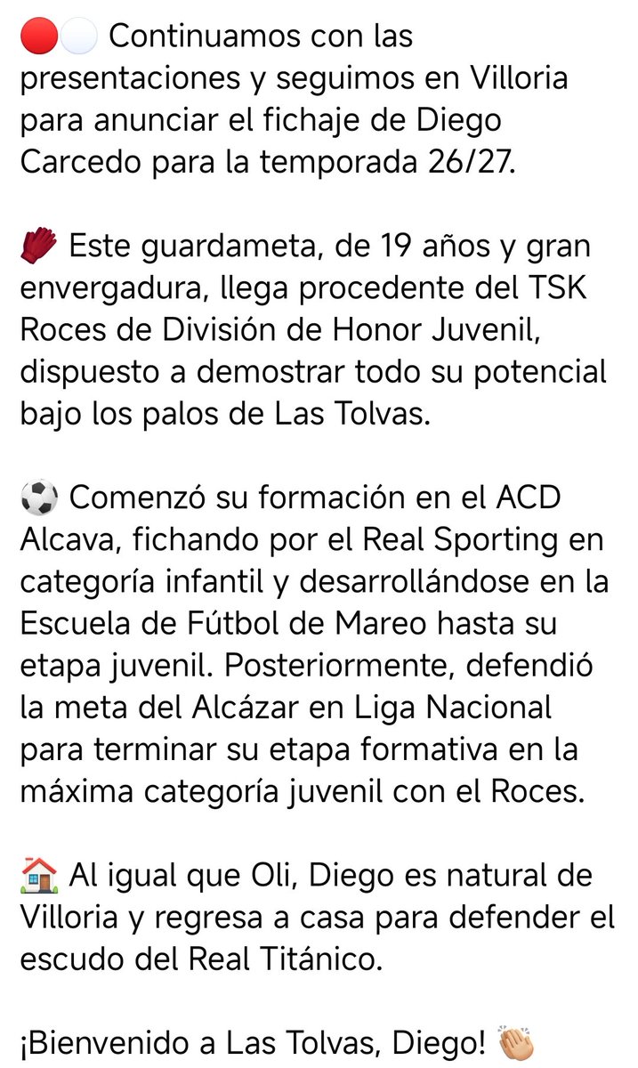 RTITANICO's tweet photo. 🆕🚨𝑭𝑰𝑪𝑯𝑨𝑱𝑬🚨

🔴⚪𝑫𝒊𝒆𝒈𝒐 𝑪𝒂𝒓𝒄𝒆𝒅𝒐 🧤🔴⚪

#navegamosjuntos
#realtitanico26_27
#115aniversario
🔴⚪🔵
🛳🛳 https://t.co/vIKQDmI2Fc
