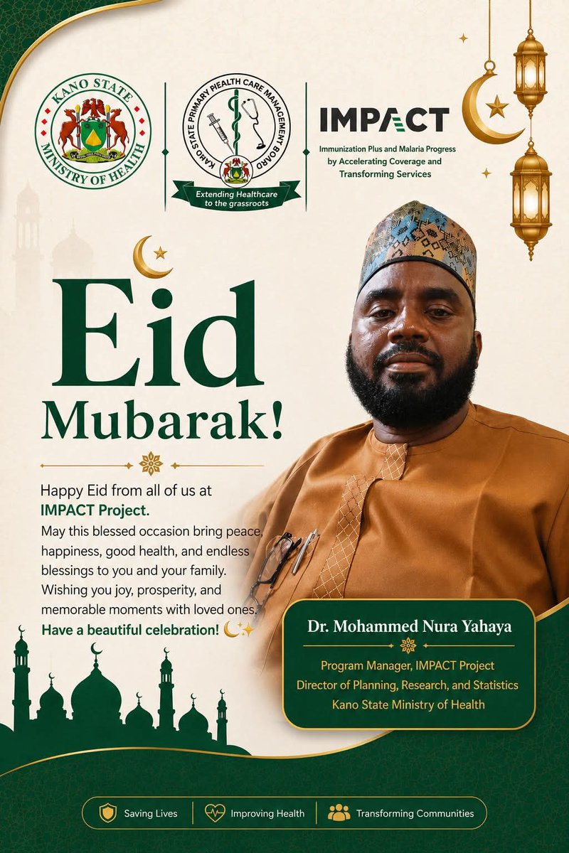Najib_S_Fagge's tweet photo. Eid Mubarak from Dr. Mohammed Nura Yahaya and the IMPACT Project.
Wishing everyone peace, good health, happiness, and abundant blessings this festive season. 🌙✨ #EidMubarak #KanoState #IMPACTProject https://t.co/6SILaxnBLP