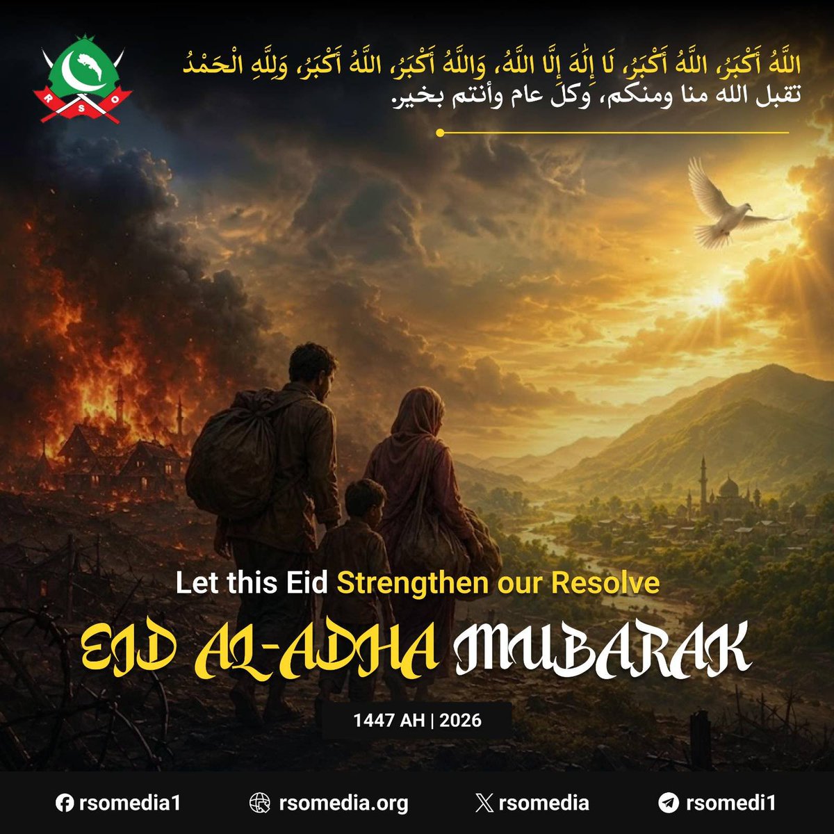 RSOArmyLife's tweet photo. On this blessed day of Eid al-Adha 1447 AH, the Rohingya Solidarity Organization (RSO) extends its warmest greetings and heartfelt solidarity to the entire Muslim Ummah, and especially to our resilient Rohingya brothers and sisters ,  in the refugee camps, in the diaspora, https://t.co/fEIWfqC0Kt