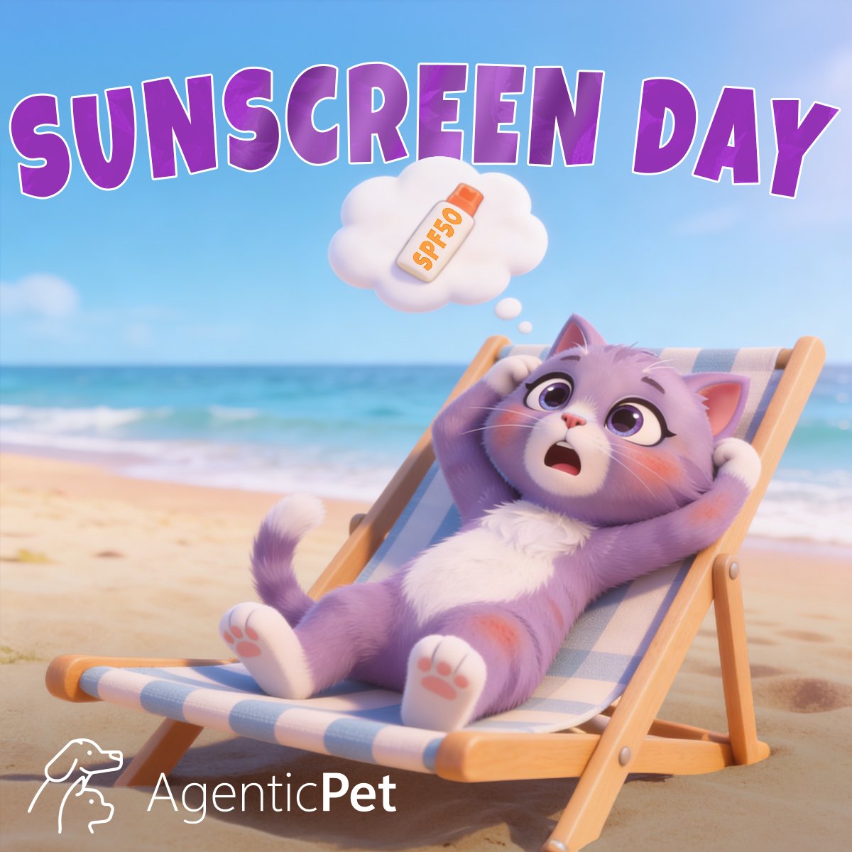 AgenticPet's tweet photo. ☀️🐾 Happy Sunscreen Day!

Meanwhile humans are forgetting sunscreen for the 17th summer in a row… some pets can actually get sunburned too. 😅

Especially light-colored dogs, cats, and pets with thin fur.

Protect the paws AND the noses this summer. 🌞🐶🐱 https://t.co/DXQszrhg4T