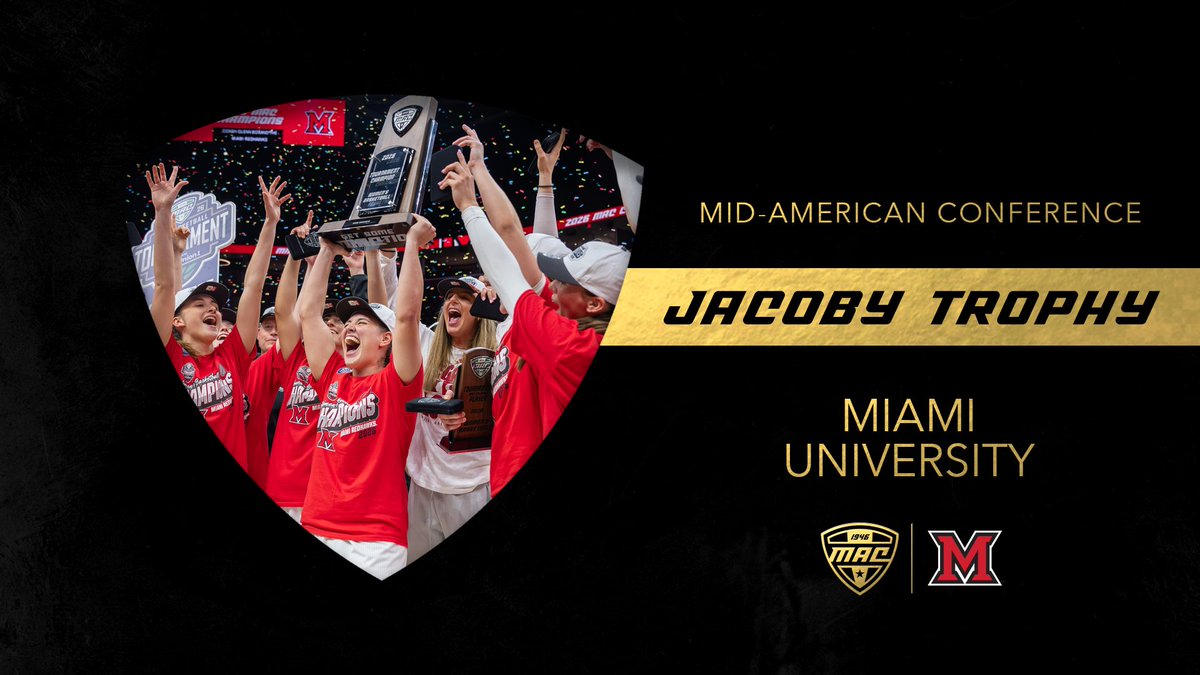 MACSports's tweet photo. Rise. Up. ⬆️ 

Congratulations to the Miami RedHawks on winning the 2025-26 Jacoby Trophy!

@MiamiRedHawks | #MACtion https://t.co/d4wVynKlAd