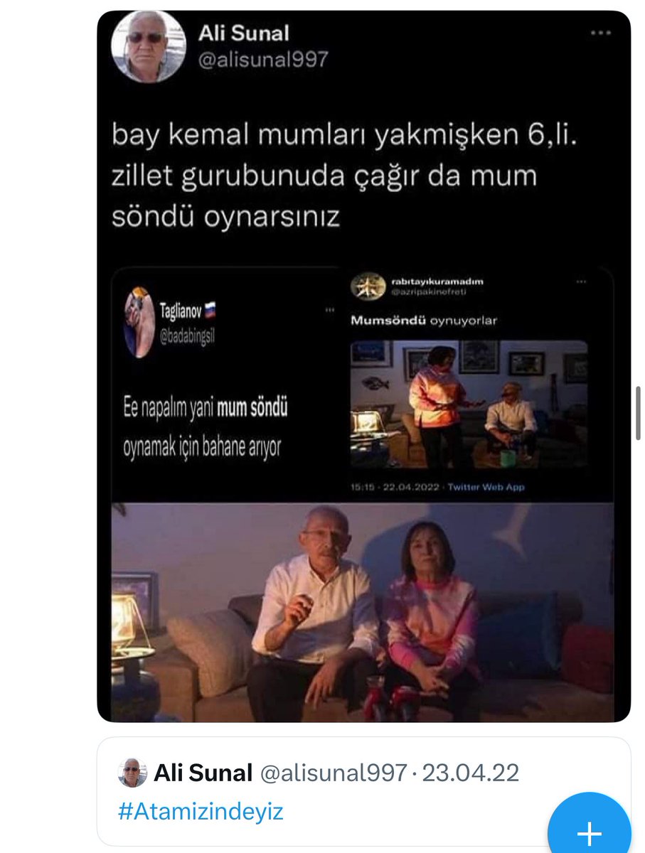 EdemirHuseyin's tweet photo. Sanırım aşağıdaki iki tweet son yaşananların en güzel özeti:
1- 23 Nisan 2022 tarihinde Kılıçdaroğlu’na hakaret Edip iğrenç mum söndü imasında bulunuyor.
2- 23 Mayıs 2026 tarihinde Kılıçdaroğlu için verilen mutlak butlan kararını selamlıyor. 

Yanlış anlaşılmasın, bu çukur herif aynı yerde duruyor; değişen Kılıçdaroğlu.