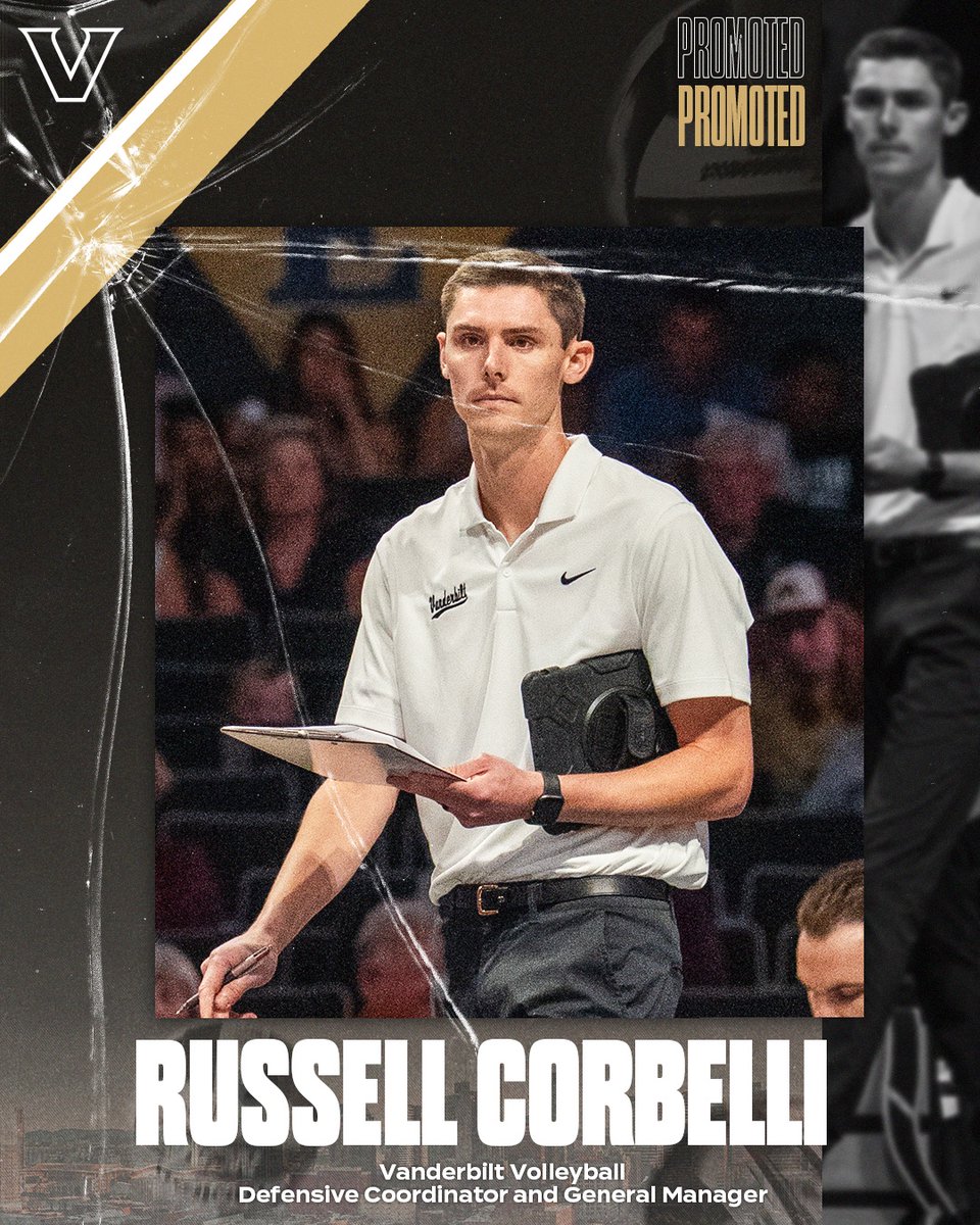 VandyVolleyball's tweet photo. 𝐄𝐋𝐄𝐕𝐀𝐓𝐄𝐃.

Russell Corbelli has been promoted to defensive coordinator and general manager.

#SetTheStandard | #AnchorDown https://t.co/swSpK0fULK