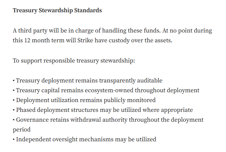 adamKDean's tweet photo. Attn: @strikeperps 

No one gets a free pass, not our top contractors or top dApps. I have a couple of particular questions around the proposed treasury withdrawal including:

1. Why is this proposal taking place outside of the @IntersectMBO budget cycle/process?

2. I am admittedly a DeFi super-novice, and I've often heard that past performance does not predict future returns, I believe I understand the "problems" that greater liquidity depth solves, however, don't yields for liquidity providers generally decrease as more liquidity is added? If this proposal represents a 2x increase (made up number) in liquidity, is it assuming a 2x increase in usage/trades to maintain the same/great ROI versus historical data?

3. I'm going to need a LOT more information about who actually holds the liquidity tokens and what safeguards are in place there. How can "governance" retain withdrawal authority?

4. I somewhat like the idea of returning the 6-month yields back to the treasury as a sign of good faith, however, wouldn't they be more profitable and effective if they stay the remaining 6 months and compound the yield? Maybe there's some type of quasi-governance option to return a portion of earned yield quarterly/6-months (i.e. 50% of earned yield will be reinvested, the remaining 50% back to treasury?)

5. Similar and in the same vein as mentioned above, assuming we see meaningful ROI from this liquidity injection and management, is there a function to keep it there for a future year versus returning it all to the treasury and needing to go through this whole process over again? Essentially, do you want us to keep it here and yield bearing or return it at the end of the 12-months?

6. If I'm thinking about the right protocol (again, DeFi novice and not a regular user of these protocols)... Funds are deposited into Strike and then the actual "trading" happens off-chain. What assurances or safeguards are there that the "community" would be able to claw these funds back to the Treasury in the unfortunate event of the Strike company going out of business due to some unforeseen circumstance?