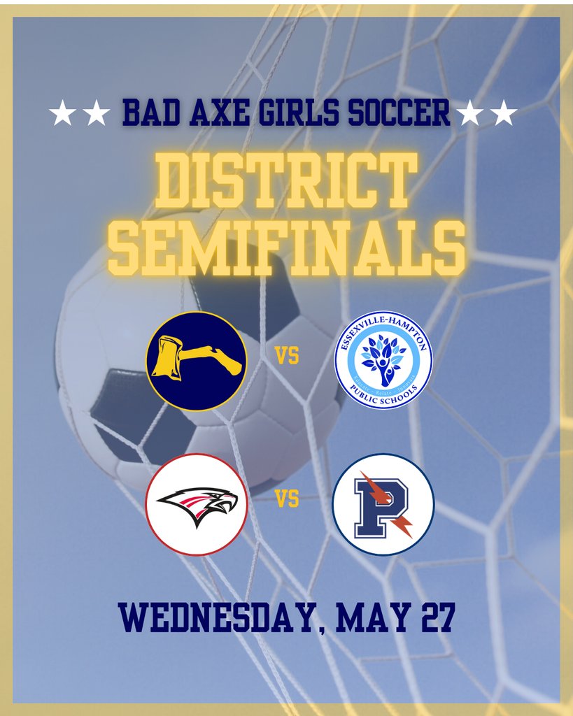 BA_Hatchets's tweet photo. ⚽🔥Today, May 27, our Lady Hatchets are charging home field for a showdown against Essexville-Garber &amp; we need YOU on the sidelines cheering them on!🔥⚽

Game 1: Frankenmuth v.s. Flint Powers - 4:30 p.m.
Game 2: Bad Axe v.s. Essexville-Garber - 7:00 p.m. https://t.co/8en6VeiEpu