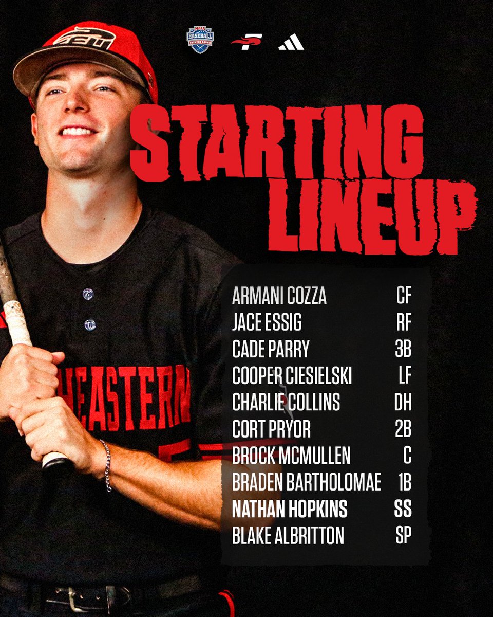 SEUFireBaseball's tweet photo. First pitch in t-minus five minutes!

Here are the starters for the Fire as they battle for a spot in the semifinals!!

#FuelTheFire🔥 #TheRightWaytoPlay #TheSunStandard #BattleForTheRedBanner #NAIABaseball | @SunConference @NAIA @NAIAWorldSeries @NAIABall https://t.co/xu6T7wf2Wy