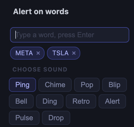 BobWileyTrader's tweet photo. $META still going.  

For Discord's that have both Discord volume alerts and https://t.co/FOeY7gpV4a you can get volume alerts for only your favorite tickers by using the Dashcord "Alert on words" feature https://t.co/xn91ka7JnU