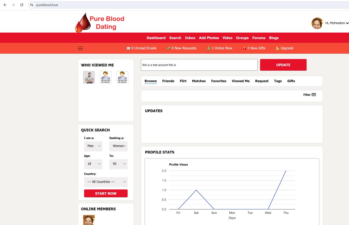 PureBlood_Love's tweet photo. NEW AND TOTALLY FREE FOR ALL MODULES INCLUDING SECURE VIDEO CHAT !       You can upload videos, joins Group, Forum and Blogs !  Pure Blood Dating website   a place to date made for the unvaccinated of the experimental mRNA covid vaccines. Go see !      https://t.co/MpSH7FQIzy https://t.co/mdnnEaQ7ay